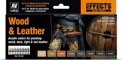 Set bojrash Vallejo VJP70182 Wood & Leather Model Color, për dru dhe lëkurë, shumëngjyrësh