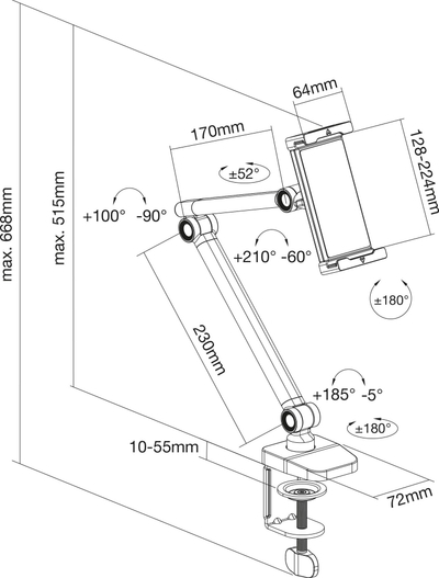 Mbajtëse tableti InLine Tablet Holder, kapëse tavoline, deri 12.9", e zezë
