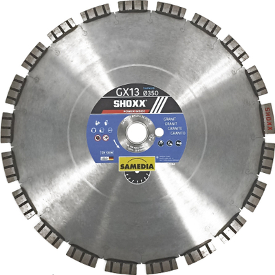 Disk diamanti Samedia Shoxx GX13, Ø350mm, për granit dhe beton, ngjyrë argjendtë