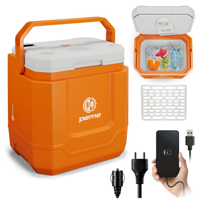 Frigorifer turistik Peme Trip 31.5L, termoelektrik, 12V 220V, portokalli