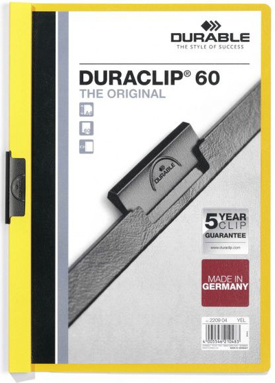 Dosje me kapëse Durable Clamp Folder, A4, 60 fletë, e verdhë