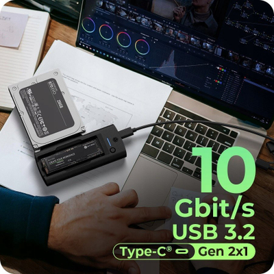 Dok stacion Icy Box IB-180MS-C31, USB 3.2 Gen 2 Type C, M.2 NVMe SATA edhe 2.5"/3.5" SATA, i zi