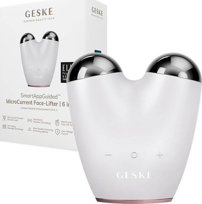 Уред за подигнување на лице GESKE MicroCurrent Face-Lifter 6 во 1, микрострујна технологија, поврзување со апликација, бел