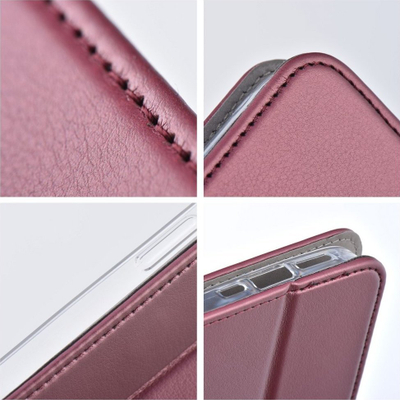 Këllëf magnetik Smart Magneto për iPhone 15 Plus, me mbajtëse, burgundy