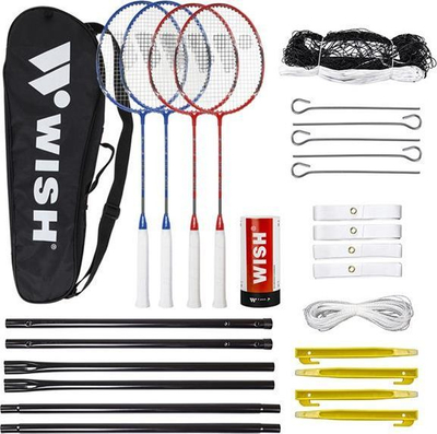 Set badminton Wish Alumtec 5566, 4 raketa, rrjetë me çantë, kuqe blu