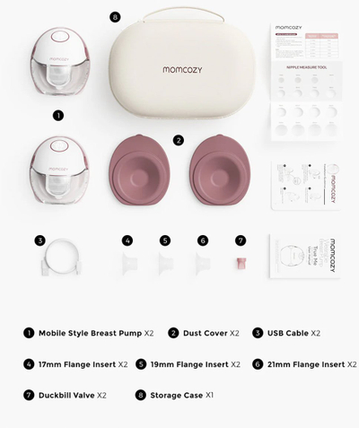 Pompa gjiri Momcozy M6, pa duar, set i dyfishtë, e kuqe