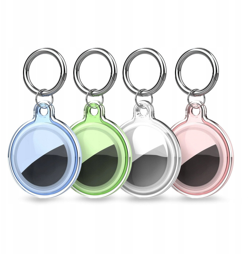 Kuti mbrojtëse Hurtel për Apple AirTag, set 4 copë, rezistente ndaj ujit, transparente rozë jeshile blu
