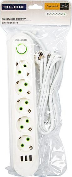 Parazgjedhës rryme BLOW PS-520, 5 dalje, 3x USB, 2m, i bardhë