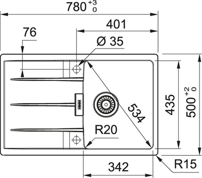 Lavaman Franke CNG 611-78 Onyx 114.0633.098, 746mm x 466mm, i zi
