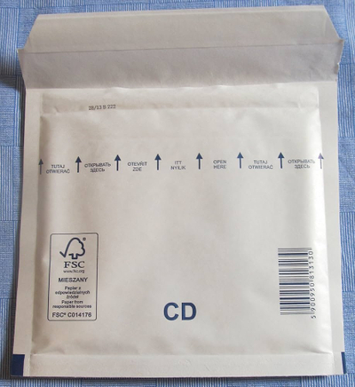 Zarf me flluska Emerson për CD, 200 x 175 mm, vetëngjitës, i bardhë