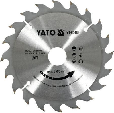 Лист за кружна пила Јато YT-60488, Ø190mm 20T, отвор 30mm, метален