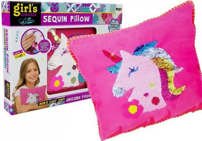Set qepje jastëku Girl's Creator Sequin Pillow, DIY për kalamoj, me njëbrirësh, rozë
