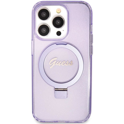 Kuti mbrojtëse Guess GUHMP15LHRSGSU për iPhone 15 Pro, MagSafe, me unazë, vjollcë me shkëlqim