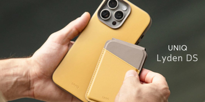 Portofol magnetik telefoni Uniq Lyden DS, RFID, mbajtëse kartelash dhe telefoni, i verdhë gri