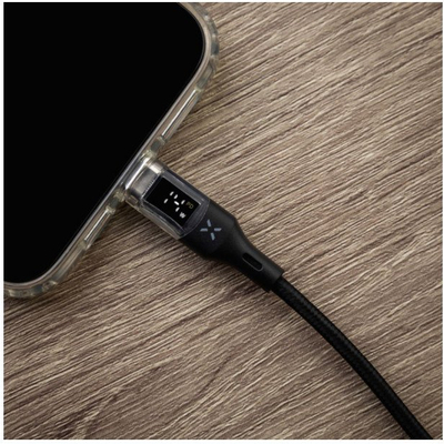 Kабел USB-C FIXED, USB-C во USB-C, 2 m, 100 W PD, со LED екран, црн