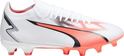 Këpucë futbolli Puma Ultra Match FG AG për burra, të bardha me portokalli