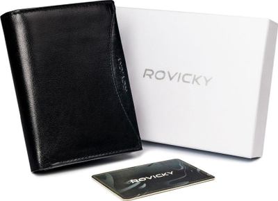 Portofol për burra Rovicky, lëkurë natyrale, RFID, i zi