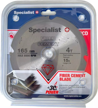 Диск за сечење Specialist Fiber Cement 57-002, 165mm, 4T, сребрен