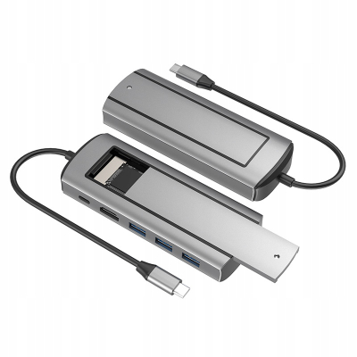 Kuti eksternale SSD M.2 Bounn, USB C hub 6 në 1, HDMI, gri