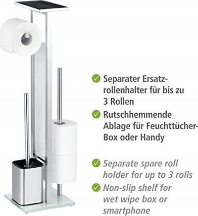 Set banjoje Wenko, mbajtëse letre tualeti me furçë WC, çelik inox dhe qelq, argjendtë