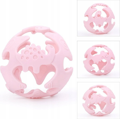 Lodër top silikoni GiliGums Dino Ball, për dhëmbëzim, 3m+, ngjyra të ndryshme