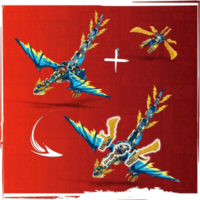 Set lodrash LEGO Ninjago 71796 Dragon Elementar kundër Robotit të Empress, Dragons Rising, blu me të artë