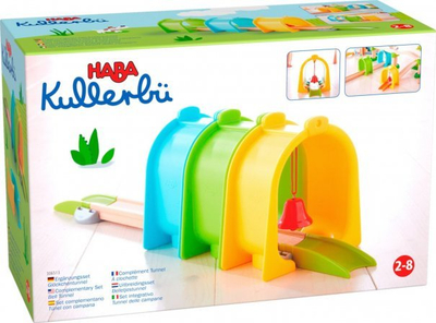 Set loje HABA Kullerbü Color Bell Tunnel, 3 pjesë, shtesë për pistë topash, shumëngjyrësh
