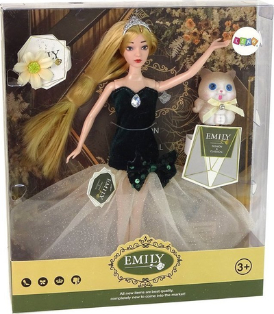 Kukull LeanToys Emily, flokë të gjata, set me kotele dhe lule, jeshile