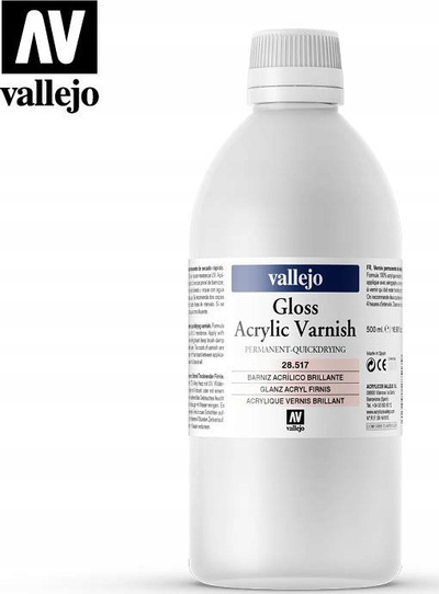 Llak akrilik Vallejo Liquid Varnish Gloss, 500ml, me shkëlqim, transparent