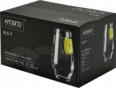 Set gotash t’gjata Krosno Ray, 450 ml, 6 copë, qelq transparent