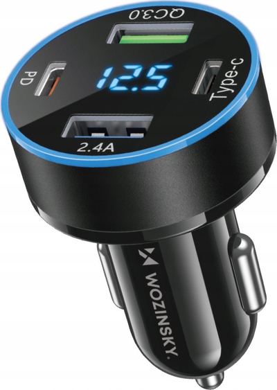 Karikues veture Wozinsky WDCCB, 50W, 2x USB C 2x USB A, me ekran, i zi