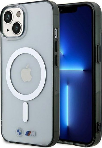 Mbështjellës telefoni BMW Silver Ring MagSafe, për iPhone 14 Plus, transparent