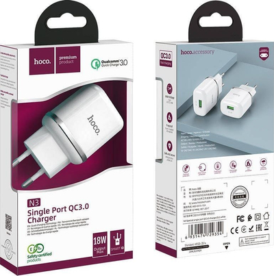 Karikues muri Hoco N3, 1x USB A, 3A 18W, i bardhë
