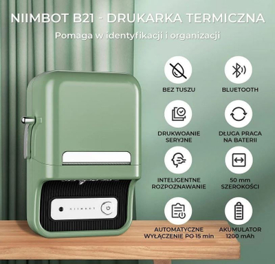 Printer etiketash Niimbot B21 Smart 1AC13032012, 203 dpi, 50 mm, jeshil