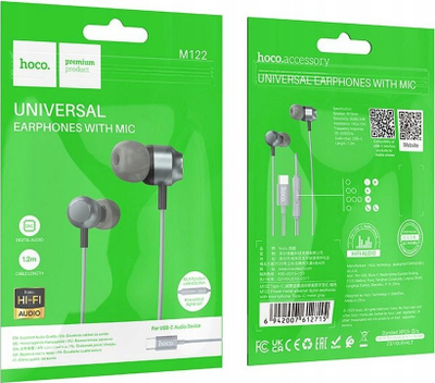 Kufje me kabllo Hoco M122 Power Metal, Type C, me mikrofon, gri metal
