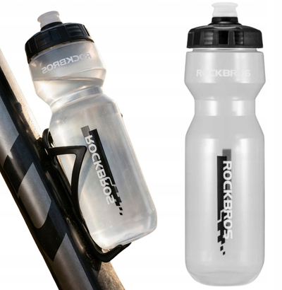 Shishe uji për biçikletë Rockbros, 750 ml, grykë silikoni, transparente me kapak të zi