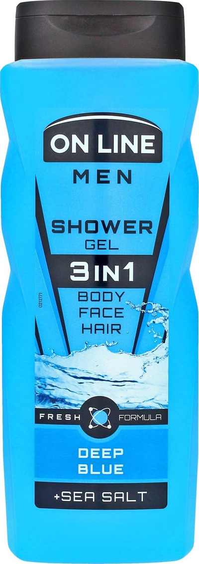 Гел за туширање On Line Men 3in1 Deep Blue, за тело, лице и коса