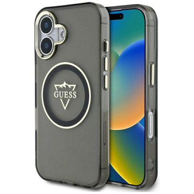 Kapak telefoni Guess IML Metal Mountain Logo MagSafe, për iPhone 16 6.1", i zi