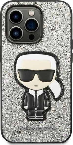 Mbulesë telefoni Karl Lagerfeld Ikonik Glitter Flakes për iPhone 14 Pro Max 6.7", e argjendtë