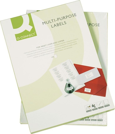 Etiketa universale Q-Connect Q-CONNECT, 66 x 33.9mm, qoshe të rrumbullakosura, të bardha, 100 fletë