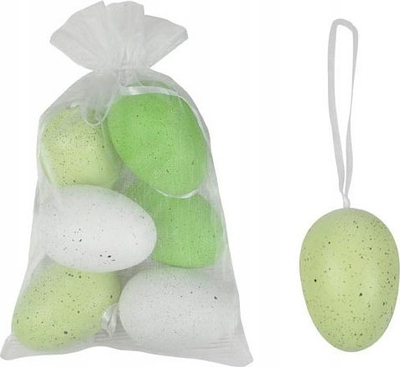 Vezë plastike dekori për Pashkë, 6 cm, set me 6 copë, jeshile edhe të bardha
