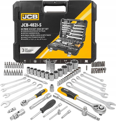 Set veglash JCB 82EL, 82 copë, çelik krom vanadium, në kuti plastike