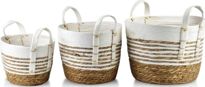 Set shporta ruajtje Mondex Bali, 3 copë, bari deti, natyrale me të bardhë
