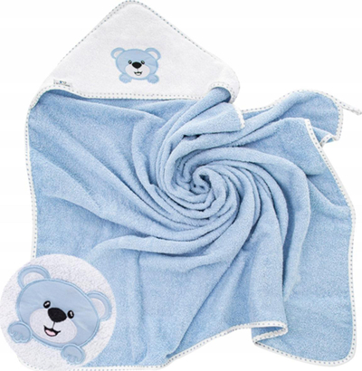 Peshqir me kapuç për bebe Bocioland Bear, 80 x 80 cm, pambuk 100%, blu