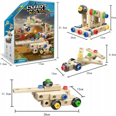 Lodër ndërtimi Madej Smart Block Toys, 3 në 1, 40 copa, shumëngjyrëshe