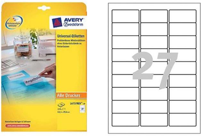 Etiketa vetëngjitëse Avery Zweckform L4737REV-25, 63.5 x 29.6mm, A4, e bardhë