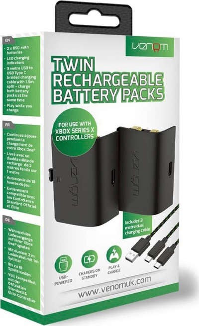 Pako baterish rikarikueshme Venom për Xbox Series X S, 2x 850mAh, USB C, e zezë
