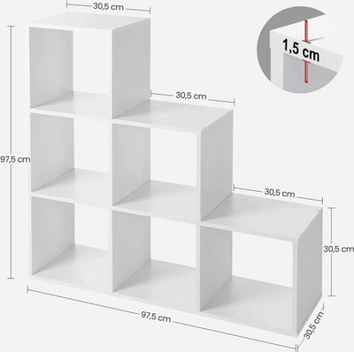 Raft librash Songmics, 6 nivele, 97.5 x 97.5 x 29 cm, i bardhë