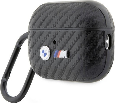 Këllëf BMW M Series Carbon Double Metal me unazë për AirPods Pro 2, i zi
