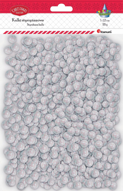 Toptha zbukurues Hasta Styrofoam Balls, përzierje 10-12mm, 20g, argjendtë